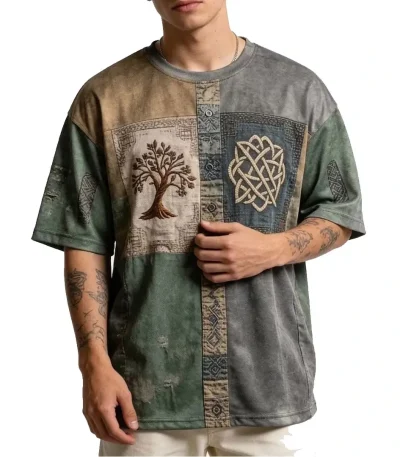 aFetch Tree of Life Celtic Knot Distressed Oversized T-Shirt Front